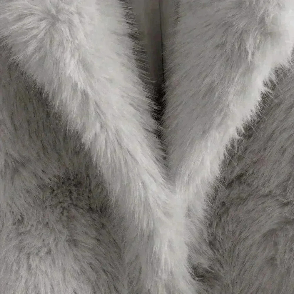 Grey Casual Women's Fluffy Collar Coat - Picture 4 of 5